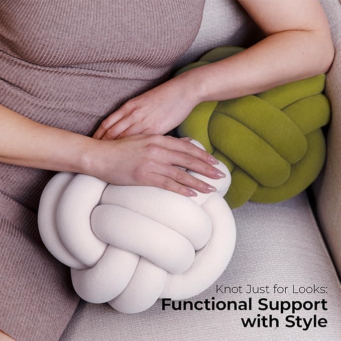 Large Knot Pillow Cotton Knot Pillow Ball | 11in. Ball Pillow in 3 Classy Colors | Modern Home Decorative Knot Throw Pillow Knot Pillows | Knotted Pillow | Knot Ball Pillow (Cream)