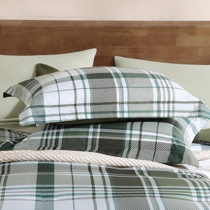 MaiRêve Full Size Comforter Set Olive Green, Plaid Design Comforter Set 7 Pieces, All Season Comfortable Bedding Sets Full, Lightweight, Soft and Warm (Olive Green, Full)