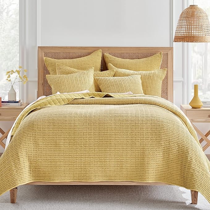 Levtex Home - Mills Waffle - Decorative Pillow - Poly Filled - Ochre - Sham Size (20 x 20in.)