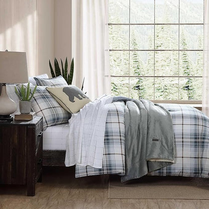 Eddie Bauer - Twin Comforter Set, Reversible Plaid Bedding with Matching Sham, Medium-Weight for Year Round Use, Dorm Essentials (Alder Blue/Grey)