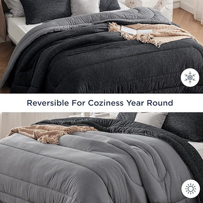 Bedsure Full Comforter Set - Cooling and Warm Bed Set, Charcoal Black Reversible Bedding for All Season, 3 Pieces, 1 Full Size Comforter (82"x88") and 2 Pillow Cases (20"x26")