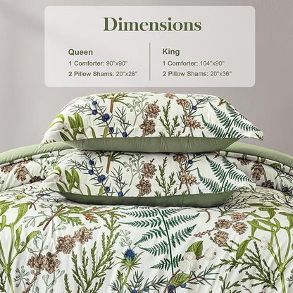 King Comforter Set - 3 Pieces Botanical Bedding Comforter Set, 1 Soft Vintage Beige Plant Flowers Comforter (104"x90") and 2 Pillow Shams(20"x36") Ultra-Soft Comfort Suitable for All Seasons