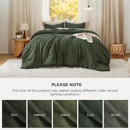 Bedsure Super King Comforter Set, Dark Green Soft Prewashed Bedding for All Seasons, 3 Pieces GentleSoft™ Bed Set, 1 Lightweight Comforter (120"x120") and 2 Pillowcases (20"x36")