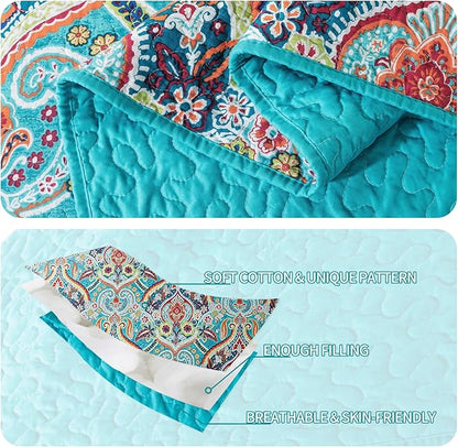 BEDIFANY Cotton Queen Quilt Set - Lightweight Queen Size Quilts Bedding Set for a Comfortable Sleep - Reversible Bedspread Coverlet (90 * 98 in) with Boho Pattern, 3 Pieces
