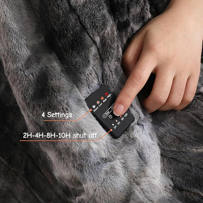 Soypipo Electric Heated Throw Blanket 50"x60", Faux Fur Plush with 4 Heat Settings & 2/4/8/10H Auto Shut-Off, Overheat Protection, Machine Washable, Dark Grey