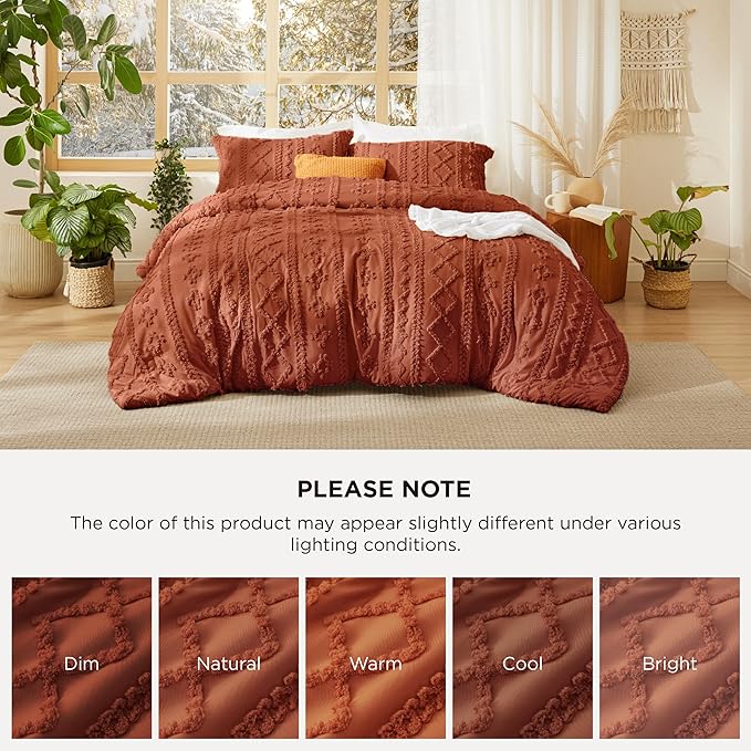 Bedsure Tufted Boho Comforter Set California King - Terracotta Boho Bed Set, GentleSoft™ 3 Pieces Farmhouse Shabby Chic Embroidery Bedding, Gifts for Woman, Soft Jacquard Comforter for All Seasons