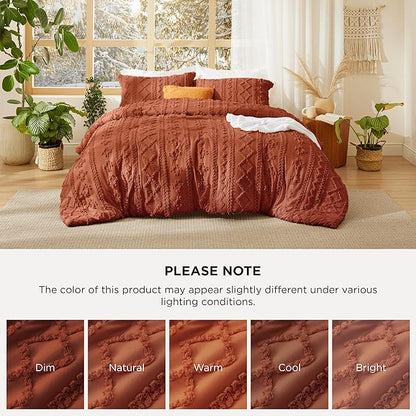 Bedsure Tufted Boho Comforter Set California King - Terracotta Boho Bed Set, GentleSoft™ 3 Pieces Farmhouse Shabby Chic Embroidery Bedding, Gifts for Woman, Soft Jacquard Comforter for All Seasons