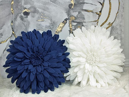 3D Daisy Flower Decorative Pillow - Sunflower Throw 14.5 x 13 Inch Round Decor - Home Decorations for Couch & Bed - Flower-Shaped (Case + Insert, Solid Navy)