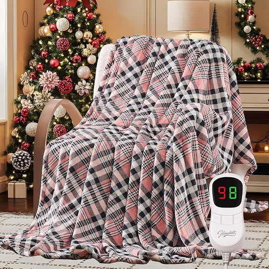Homemate Electric Blanket Heated Twin Size - 62“x84“ Ultra Soft Cozy Flannel Heating Blanket with 10 Fast Heat Levels 8 Hours Auto Off Over-Heated Protection ETL Certification Keep Warm in Home