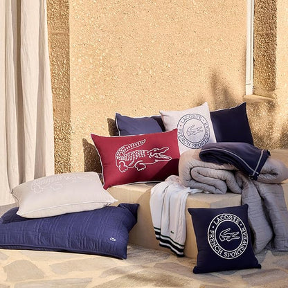 Lacoste Sportswear Decorative Pillow – 16" x 16" Square Throw Pillow for Bed Sofa Couch, Embroidered Crocodile Logo, Ultra Soft Sweatshirt Knit Cotton and Polyester Blend, Machine Washable, Navy