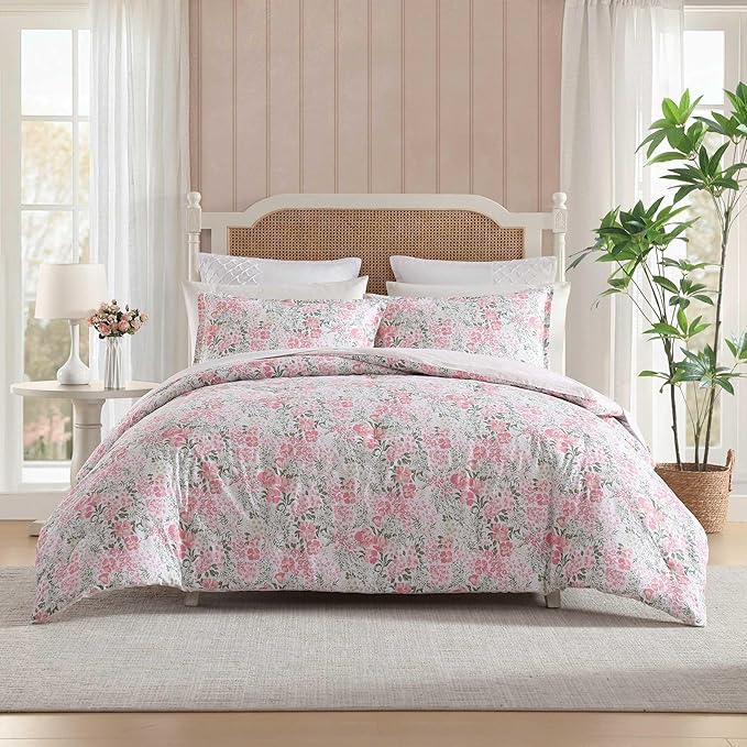 Laura Ashley - Comforter Set, Soft & Breathable Bedding with Matching Sham, Romantic Floral Design (Heather Garden Pink, Twin)