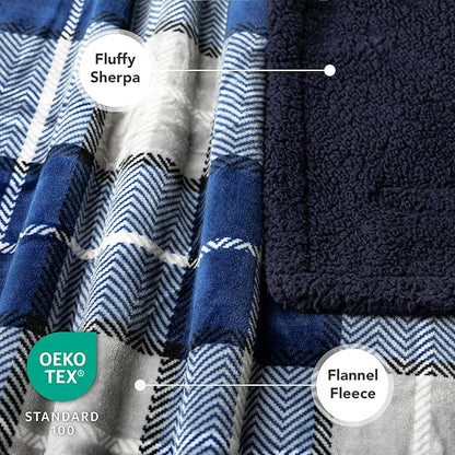 PetAmi Waterproof Dog Blanket for Small Medium Dog Puppy Cat Throw for Couch Cover Leakproof Protection, Sherpa Fleece, Reversible Soft Washable 29x40 Plaid Navy Blue