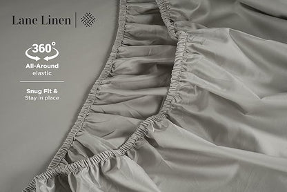 LANE LINEN 100% Mercerized Cotton 600 Thread Count Cal King Sheet Sets, Ultra Soft & Comfy Sateen Weave for Silky Touch Finish, Hotel Like Thick Bedding Sheets & Pillowcase Set, Machine Wash -Silver