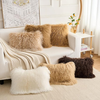 Genuine Mongolian Lamb Fur Pillow Cover – 12"x20" Rectangular Cushion Case – Soft Curly Wool Decorative Accent for Sofa, Bed, or Chair (Frosted Blue)