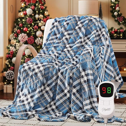 Homemate Electric Blanket Heated Twin Size - 62“x84“ Ultra Soft Cozy Flannel Heating Blanket with 10 Fast Heat Levels 8 Hours Auto Off Over-Heated Protection ETL Certification Keep Warm in Home