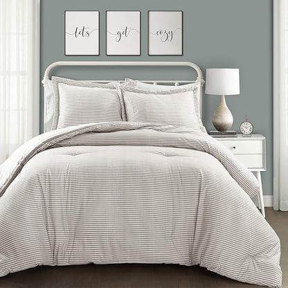 Lush Decor Farmhouse King Size Comforter Set, Reversible Cotton, 3 Piece Set, California King, Gray - Cozy Bedding - Rustic Decor - Modern Farmhouse Bedroom Decor