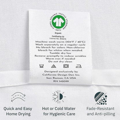 California Design Den 2-Pack Percale Sheets King Size Set - 100% Organic Cotton, Deep Pocket King Sheets Sets, Crisp, Breathable and Lightweight Bedding - White