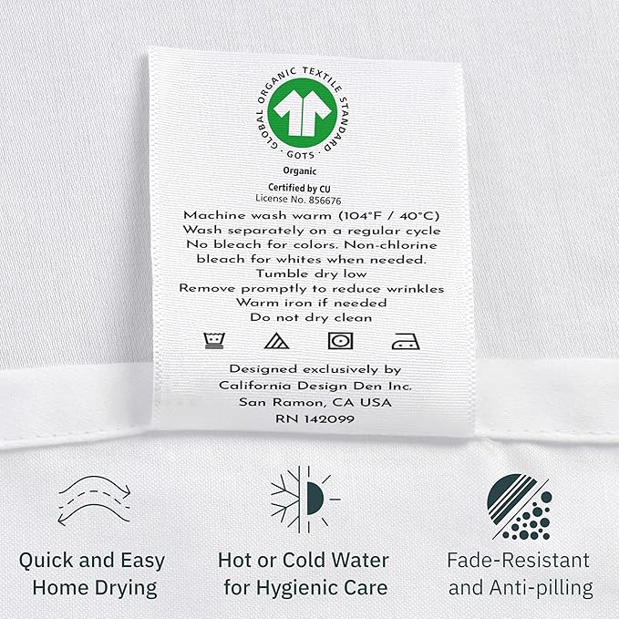 California Design Den 2-Pack 100% Organic Cotton Percale Sheets Queen Size Set - Crisp and Breathable Percale, Deep Pocket Queen Size Sheet Sets, Lightweight Bedding Set - True Ivory