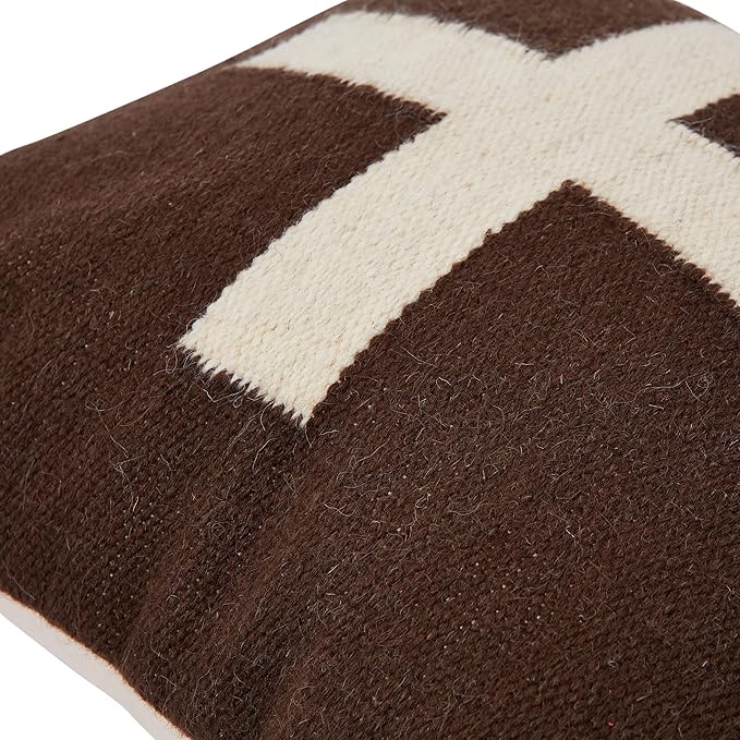 Creative Co-Op Swiss Cross Cotton Wool Throw Pillow, Brown