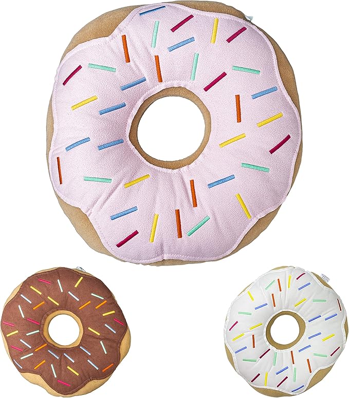 Mabel Home Throw Pillow 14", Donut, 3D Digital Print Decorative Comfortable Soft Plush Funny Food Shaped Pillow, Seat Pad Cushion for Couch, Chair, Floor, Sofa (Pink)