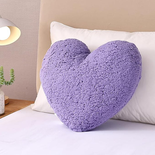 EVOLIVE Heart Pillow, Love Pillow Gifts, 15X17 Inch Large Heart Shaped Pillows, Sherpa Material Room Decor Throw Pillows, Living, Bedroom, Indoor Outdoor (Lavender)