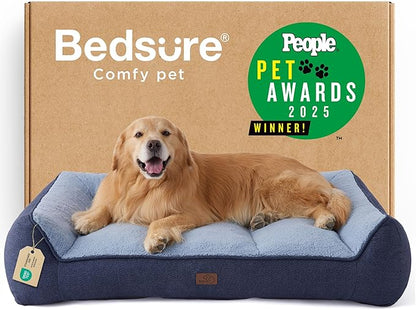 Bedsure SupportMax XL Plus Orthopedic Dog Beds Large Sized Dog - Extra Thick Supportive Dogs Couch with Waterproof Washable Cover, Jumbo Comfort Pet Sofa with Soft Sherpa and Nonskid Bottom, Blue, 48"