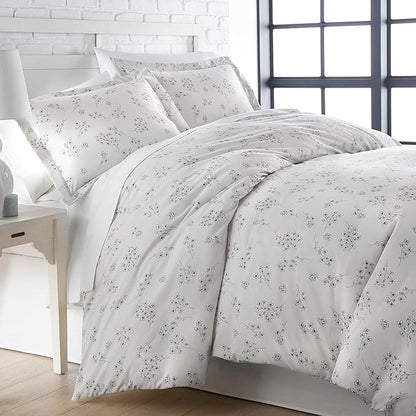 Southshore Fine Living, Inc. 3-Piece Comforter Full Size Set, Down Alternative All-Season Floral Comforter with Matching Shams, Soft Flowered Bedspread, Full or Queen Bedding, Sweet Florals Grey