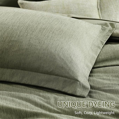 Monbix Queen Comforter Set - 7 Pieces Cationic Dyeing Sage Green Bed in a Bag Queen Bedding Sets with Comforter, Sheets, Pillowcases & Shams, Reversible Bedding Comforters Sets
