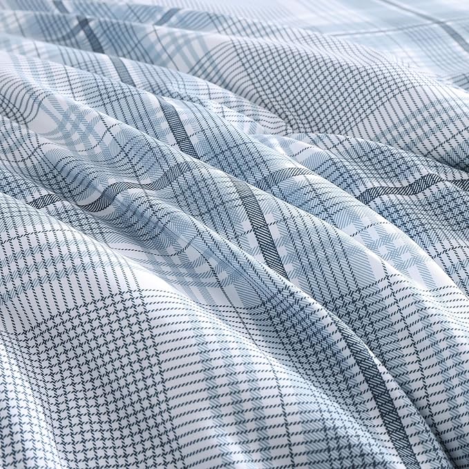 MaiRêve Plaid Twin XL Comforter Set, Light Blue Grid Bedding Set for Boys & Girls, Classic Checkered Bed in A Bag Comforter Sets with Fitted & Flat Sheet, Pillowcase & Sham(Light Blue, 66"x90")