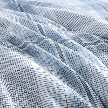 MaiRêve Plaid Twin XL Comforter Set, Light Blue Grid Bedding Set for Boys & Girls, Classic Checkered Bed in A Bag Comforter Sets with Fitted & Flat Sheet, Pillowcase & Sham(Light Blue, 66"x90")