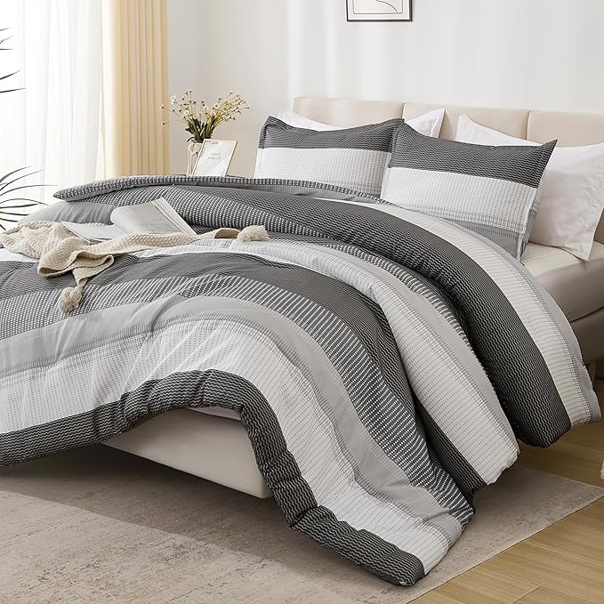 Litanika King Comforter Set Dark Grey - 3 Pieces Lightweight Fluffy Bedding Comforter Sets, All Season Down Alternative Comforter (1 Comforter, 2 Pillowcases)