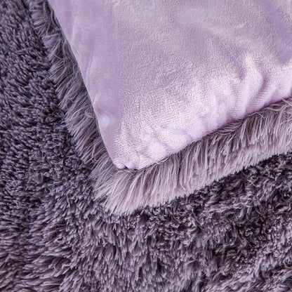 chovy Faux Fur Plush Purple Comforter Sets Twin/Full Size - Ultra Soft Shaggy Flannel Velvet Fluffy Fuzzy 3PC Bedding Set (Comforter x 1 Pillowcases x 2)