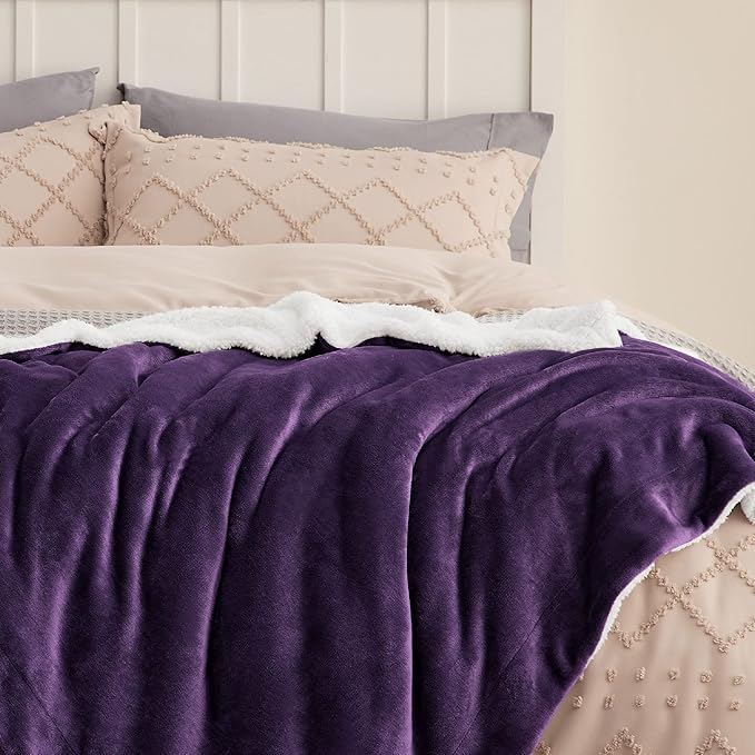 Bedsure GentleSoft Sherpa Fleece Blankets King Size for Bed - Thick and Warm Throw Gifts for Women and Girls, Soft Fuzzy Plush King Christmas Blanket for Winter, Non-Heated, Purple, 108x90 Inches