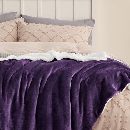 Bedsure GentleSoft Sherpa Fleece Blankets King Size for Bed - Thick and Warm Throw Gifts for Women and Girls, Soft Fuzzy Plush King Christmas Blanket for Winter, Non-Heated, Purple, 108x90 Inches