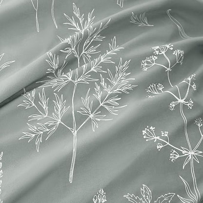 Love's cabin Grey Queen Comforter Set - Queen Size Comforter Set, 3 Pieces Cute Floral Bedding Sets for All Seasons,1 Soft Reversible Botanical Flowers Comforter and 2 Pillow Shams