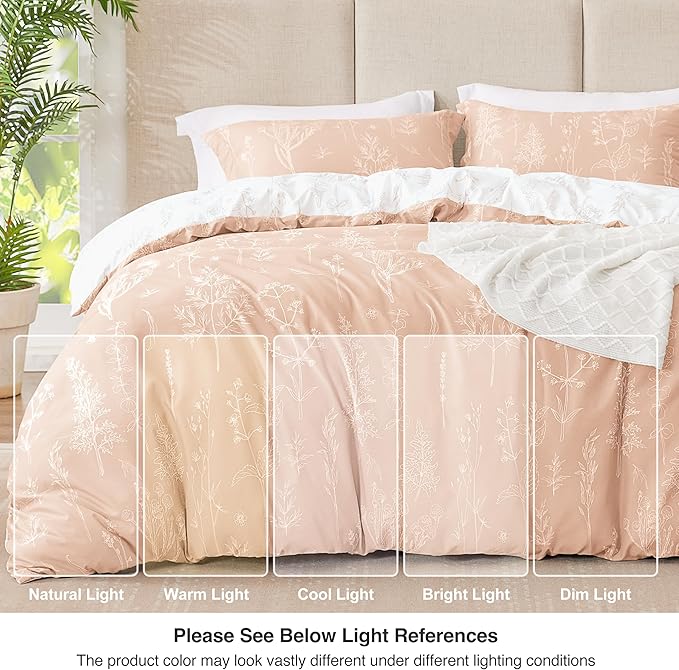 Love's cabin Pink Full Size Comforter Set - Full Comforter Set, 3 Pieces Cute Floral Bedding Sets for All Seasons,1 Soft Reversible Botanical Flowers Comforter and 2 Pillow Shams