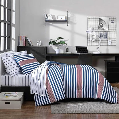 Nautica - King Comforter Set, Ultra Soft Bedding with a Woven Textured Feel, Medium Weight for Year Round Comfort, 3 Piece Bed Set with Matching Pillowcases (Kennedy Stripe Navy)