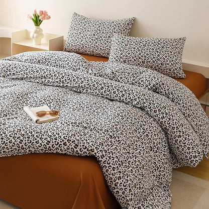 CLOTHKNOW Black Leopard Print King Size Comforter Set Black White Brown Bedding Comforter Sets Cheetah Print Bedding Sets