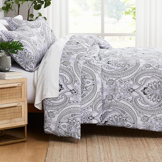 Southshore Fine Living, Inc. King Size Comforter Set, Down Alternative Bed Comforter Boho Bedding, Paisley Print Bedspread, King/California Size with 2 Matching Shams, Pure Melody Black