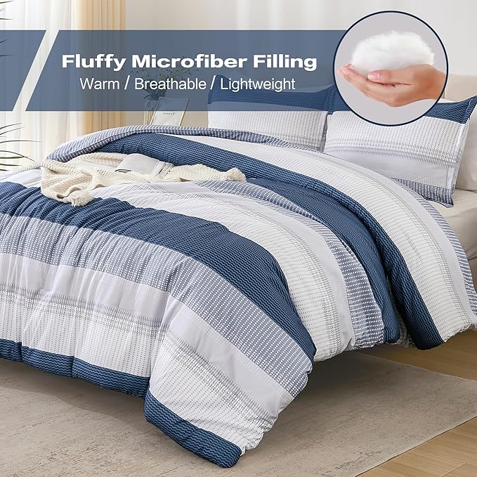 Litanika Full Comforter Set Mineral Blue - 3 Pieces Lightweight Fluffy Bedding Comforter Sets, All Season Down Alternative Comforter (1 Comforter, 2 Pillowcases)