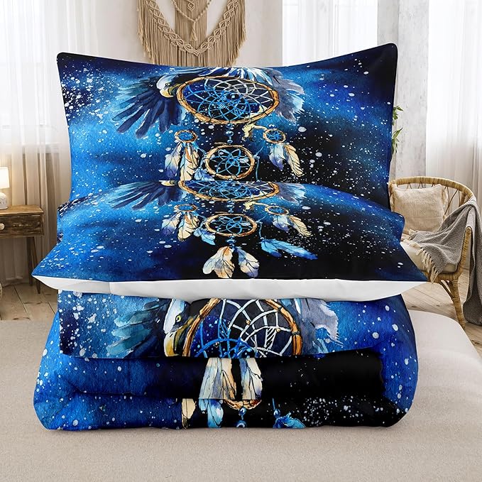 Tailor Shop Dream Catcher Comforter Sets Twin Size Blue Mandala Bedding Sets Bohemian Comforter Set for Kids Teens Girls Adults Galaxy Dream Catcher Bedding Sets with 1 Comforter 1 Pillowcases