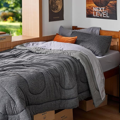 Bedsure Twin/Twin XL Comforter Set - Cooling and Warm Bed Set, Dark Grey Reversible Bedding for All Season, 2 Pieces, 1 Twin/Twin XL Size Comforter (68"x88") and 1 Pillow Case (20"x26")