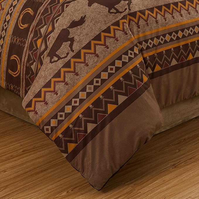 Chezmoi Collection Sedona 7-Piece Southwestern Wild Horses Microsuede Bedding Comforter Set (Queen)
