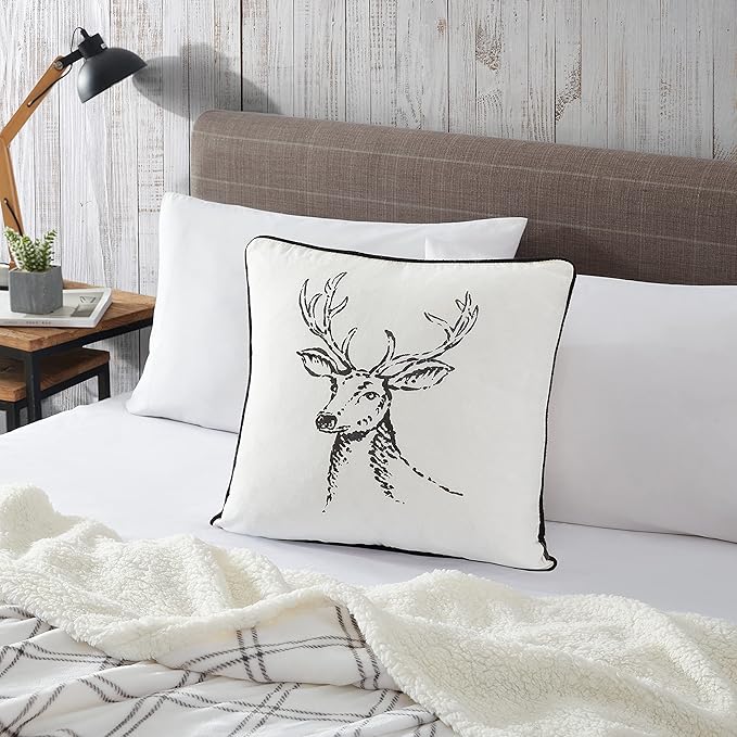 Eddie Bauer - Throw Pillow with Zipper Closure, Perfect Luxurious Bedding Set for Bed or Sofa (Morning Stag Black, 20" x 20")
