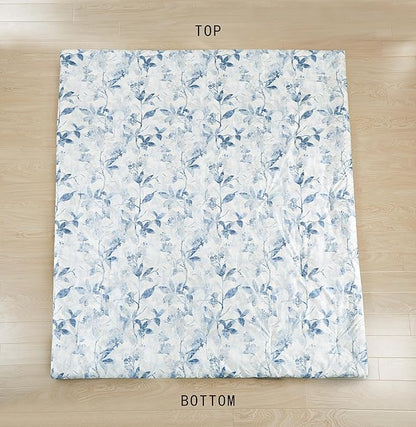 Chezmoi Collection Monica 3-Piece Boho Floral Comforter Set, Queen - Blue Gray White Tropical Flower Textured Printed Microfiber Lightweight Bedding Set