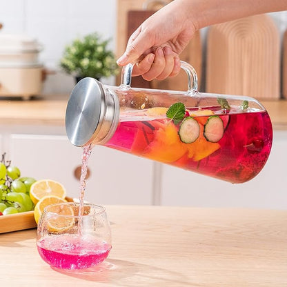 Karafu 68 Oz/2 Liter Pitcher, Glass Pitcher with Lid, Easy Clean and Heat Resistance Borosilicate Glass Jug for Hot or Cold Water, Milk, Ice Tea and Juice Beverage
