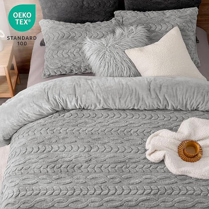 PHF Fluffy Sherpa Fleece Twin Comforter Set, 2 Pieces Warm Fuzzy Soft Bedding for Winter, 3D Tufted Flannel Plush Shaggy Bed Set, 1 Comforter (68"x90") and 1 Pillowcase (20"x26"), Grey