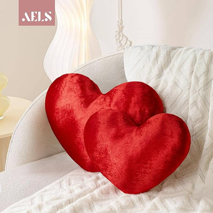AELS Heart Shaped Pillow, Set of 2, Heart Decorative Throw Pillows, Love Pillows Cute Pillow 20 & 16 Inches, Valentines Day Decorations, Wedding Decor, Living Room Bedroom Nursery Decor, Shiny Red