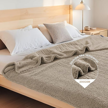 Electric Heated Blanket Full Size 72"×84" with 9 Heating Levels & 1-10Hs Auto Off，Double Sided Plush Sherpa, Energy Efficient, Machine Washable, for Couch & Bed, Light Brown