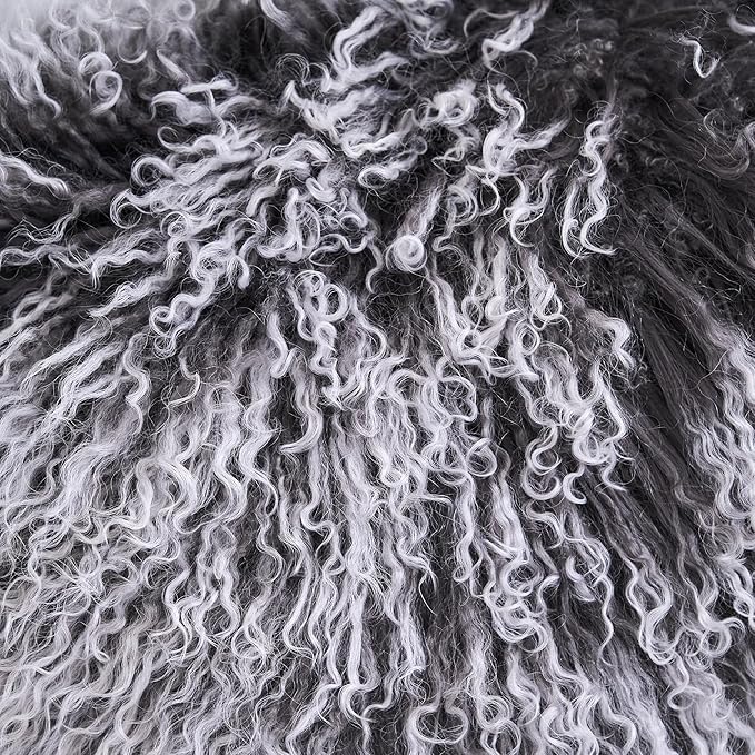 Genuine Mongolian Lamb Fur Pillow Cover – 12"x20" Rectangular Cushion Case – Soft Curly Wool Decorative Accent for Sofa, Bed, or Chair (Frosted Grey)